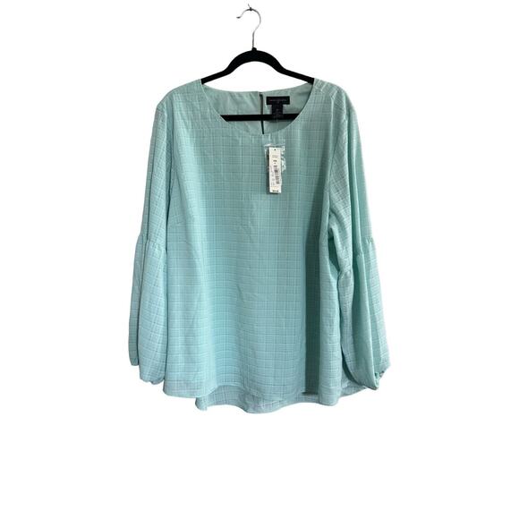 NWT Investments Woman 2X Top blouse Top Mint Green Balloon Sleeves Lined #2462 - Picture 1 of 12